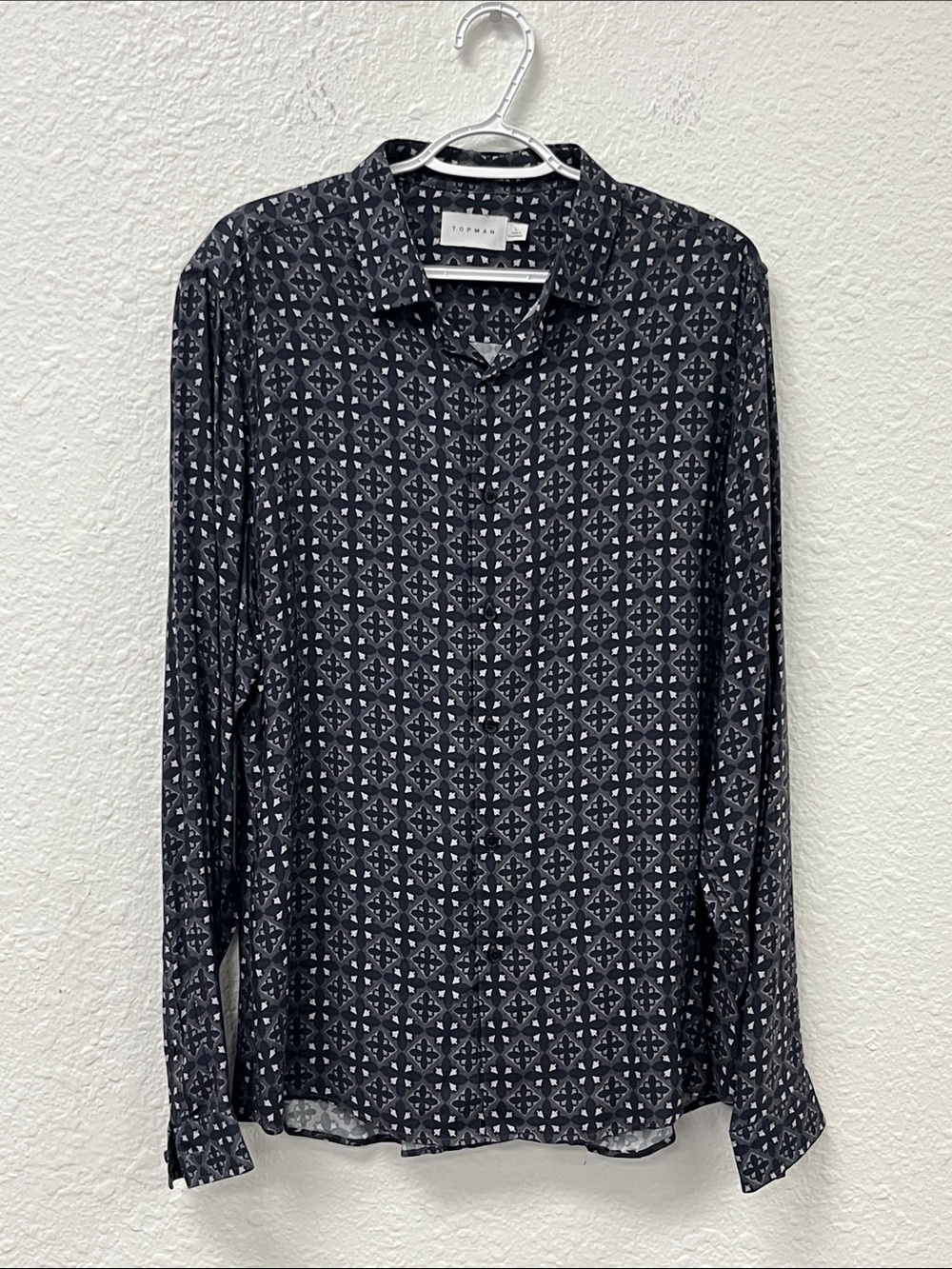 Topman Dark Geometric Print Button-Down Shirt - Black & Gray
#1327